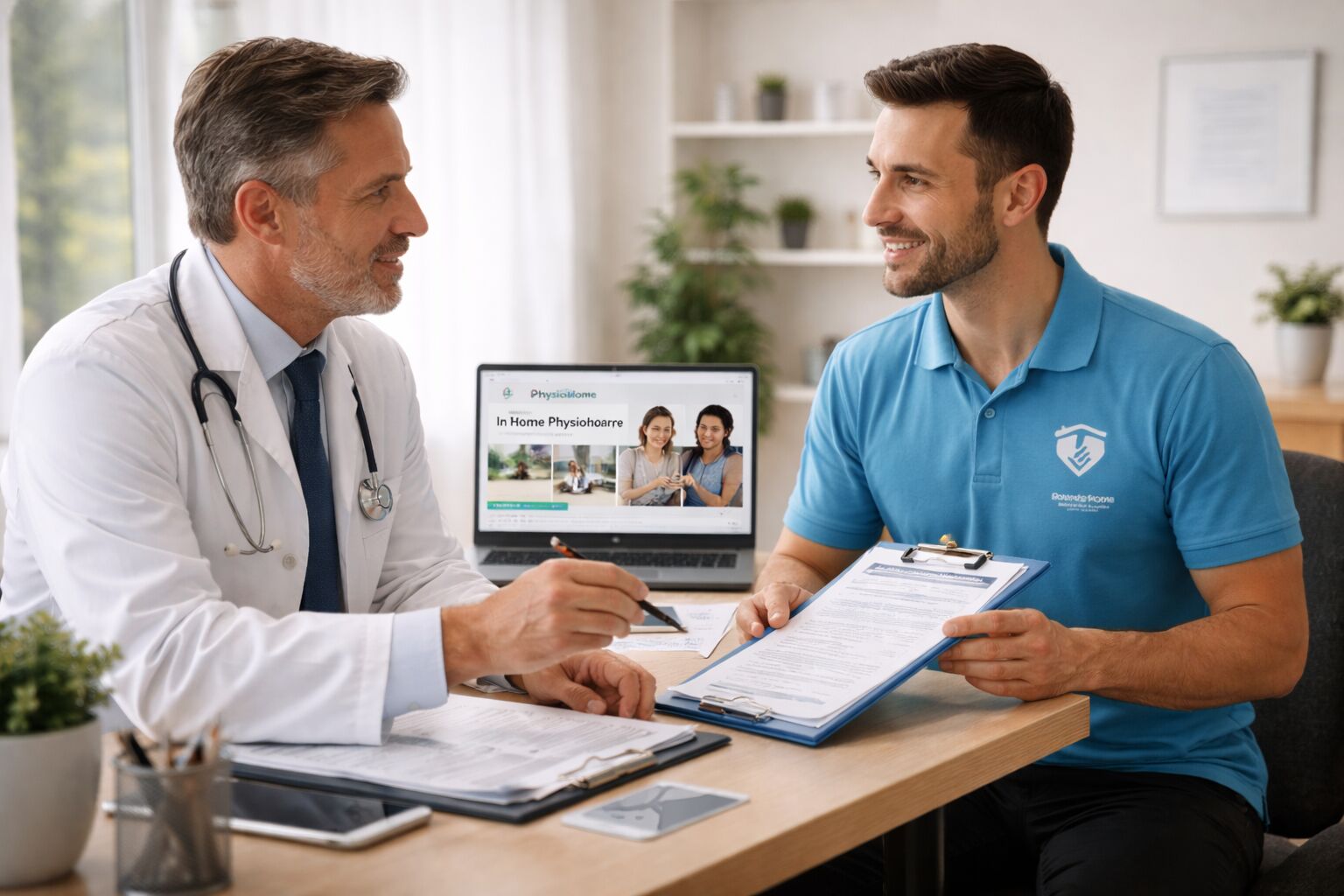 Clinician referring patient for in-home physiotherapy